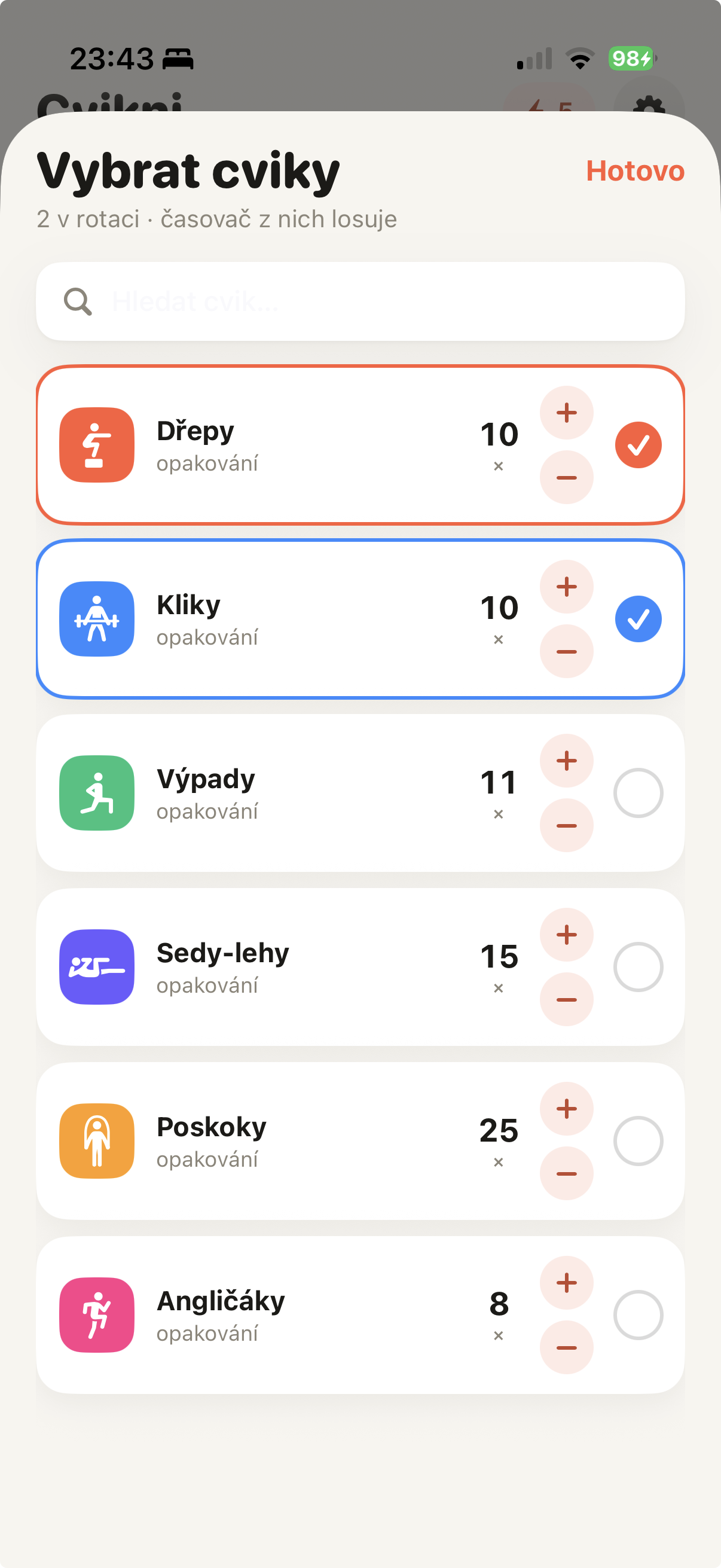 Výběr cviků do rotace