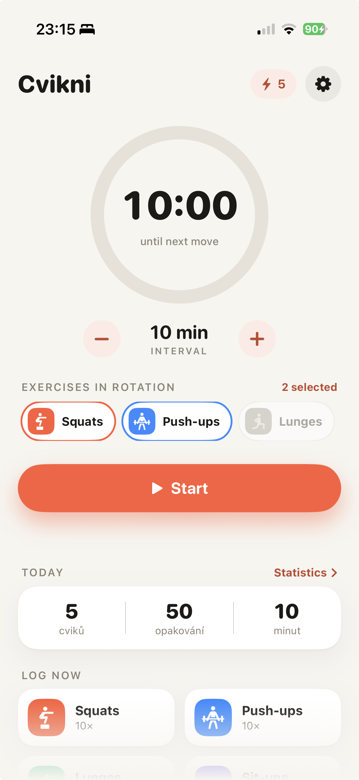 Main screen with countdown