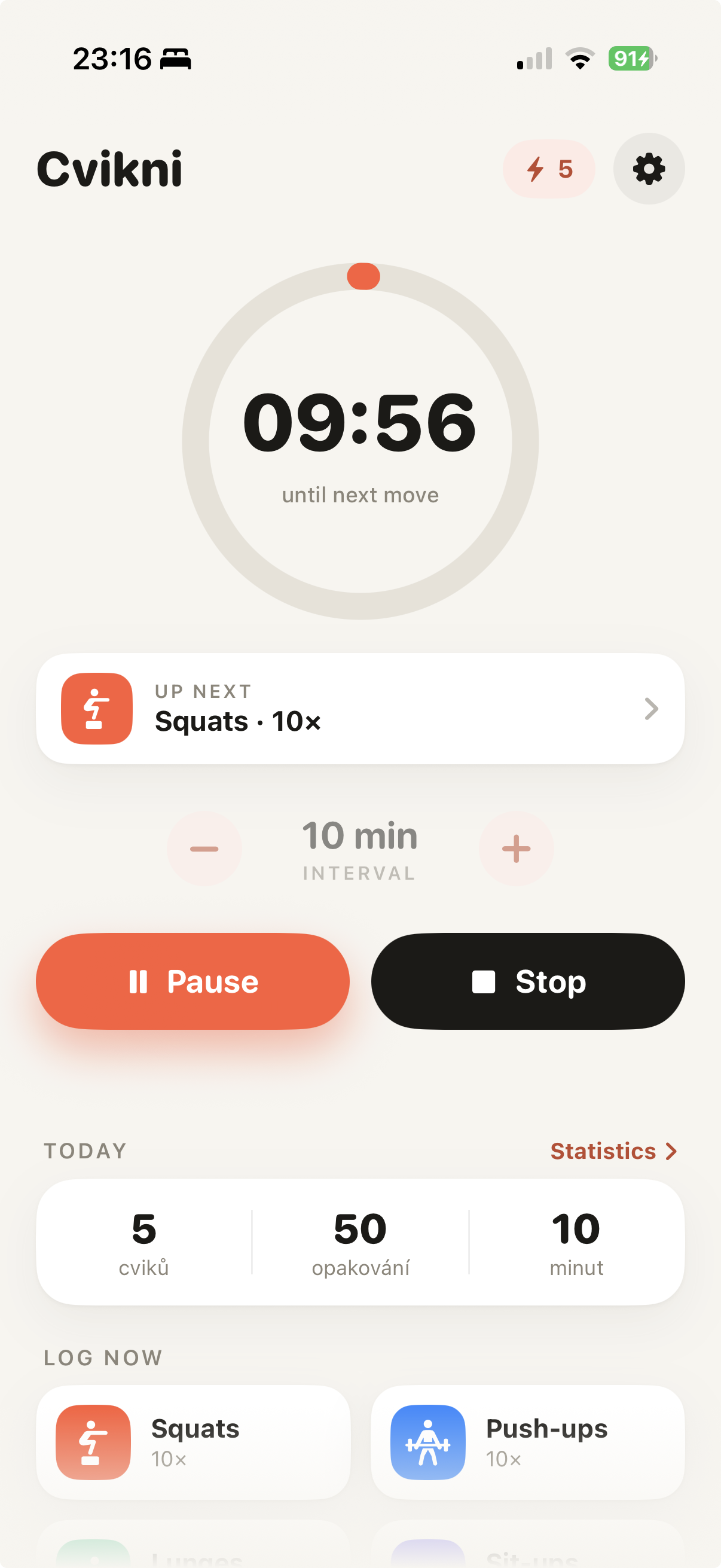 Running countdown with pause